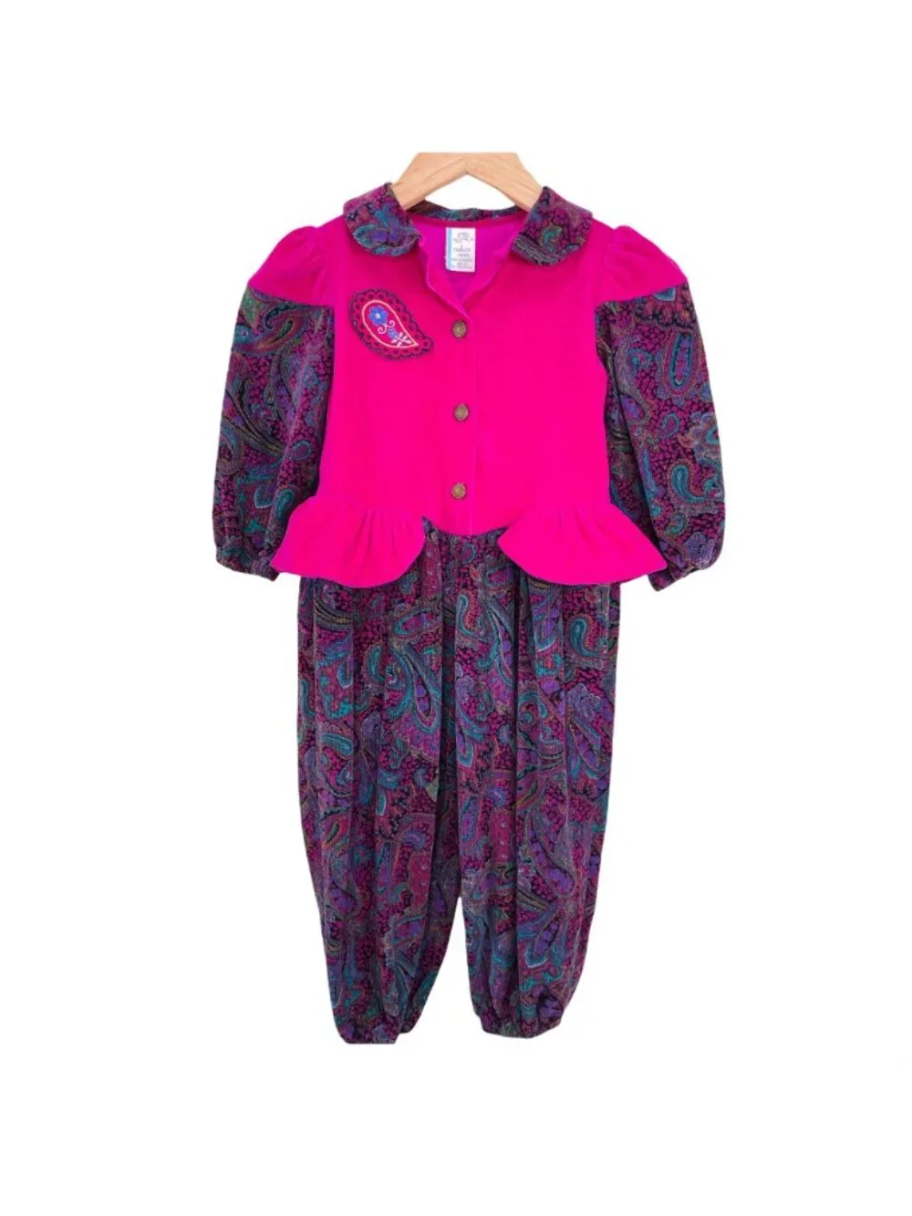Vintage 80s Girls Epic Corduroy Peplum Jumper Outfit 3T